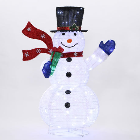 Outdoor Collapsible Snowman with Scarf, White LEDs