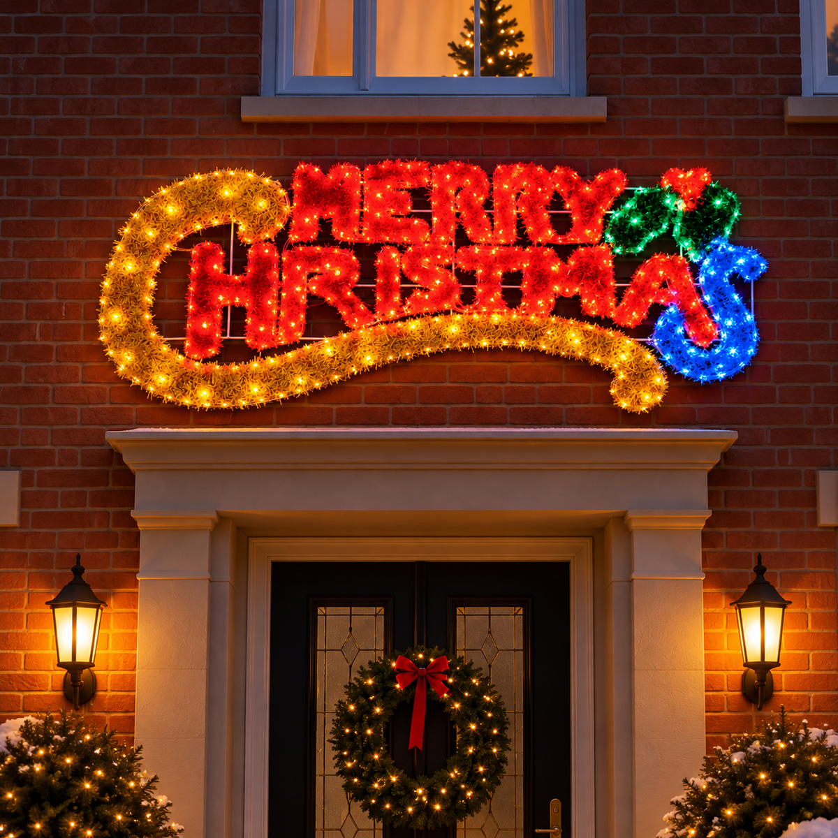 1.45m Outdoor Merry Christmas Tinsel Silhouette, 85 Multi Colour LEDs