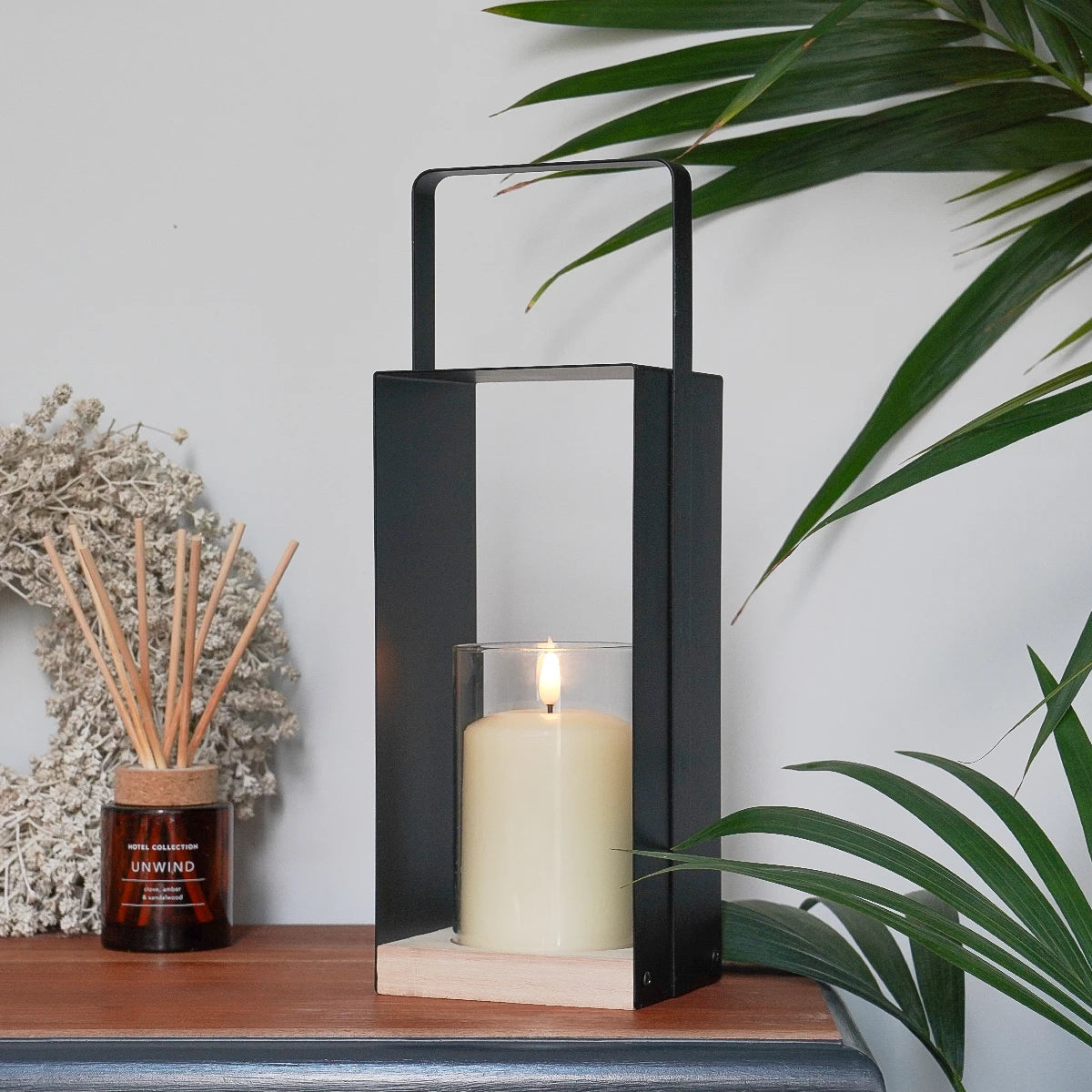 Black Metal Candle Lantern Holder 35cm