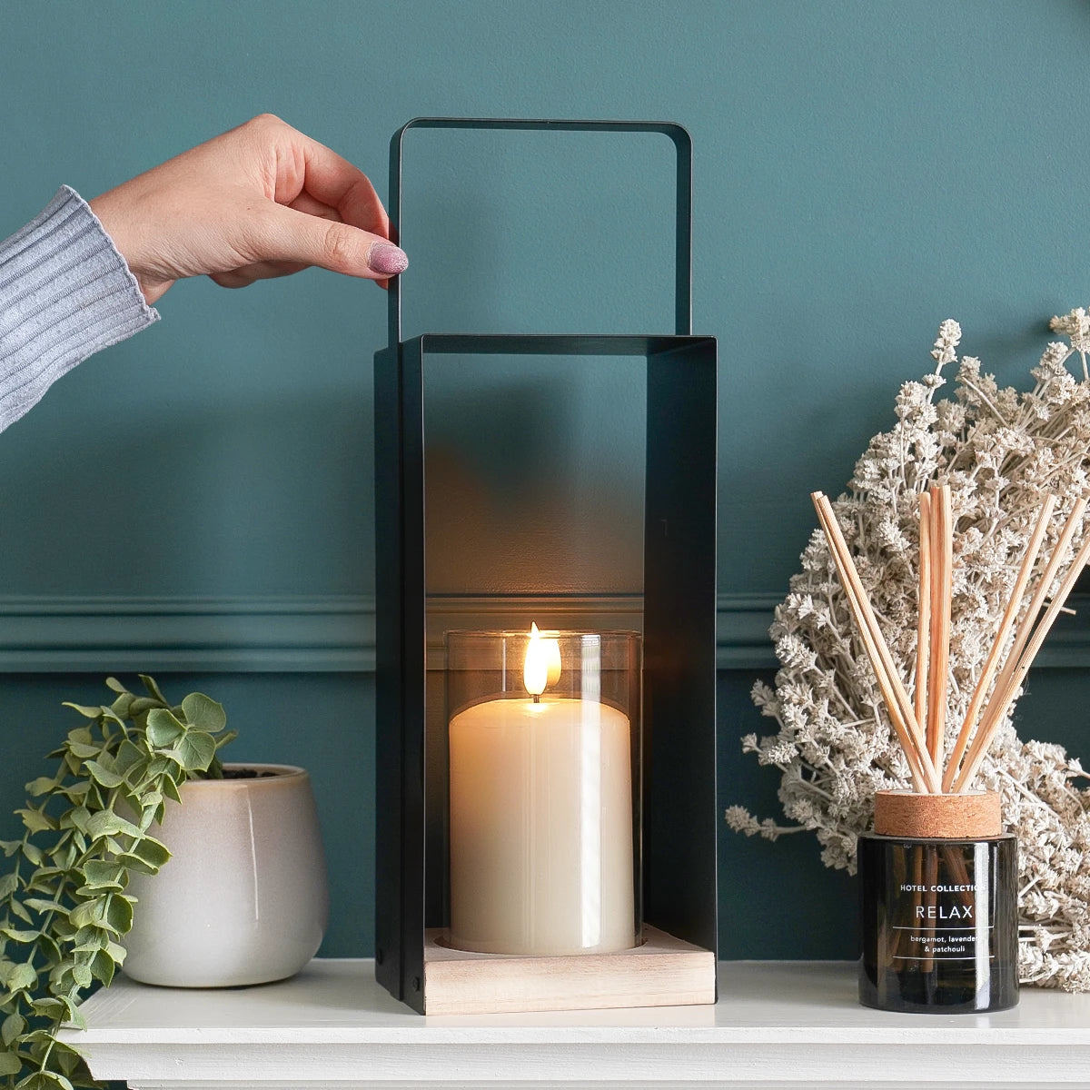 Black Metal Candle Lantern Holder 35cm