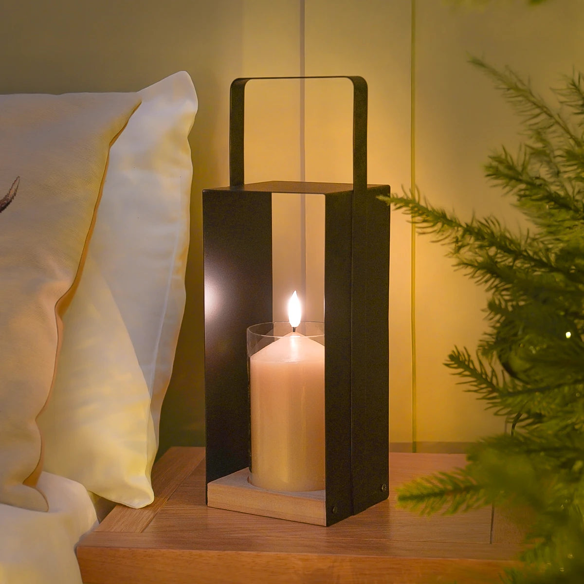Black Metal Candle Lantern Holder 35cm