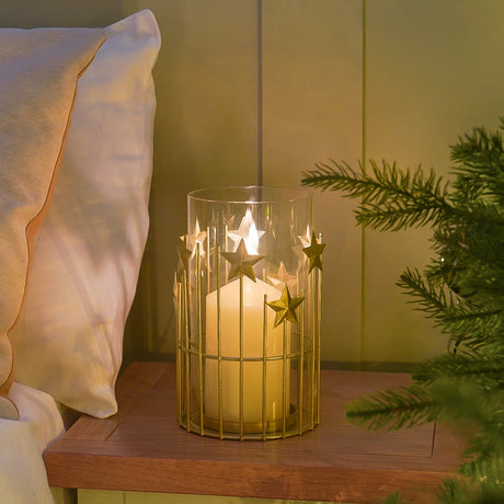 Gold Stars Christmas Candle Holder Lantern 20cm