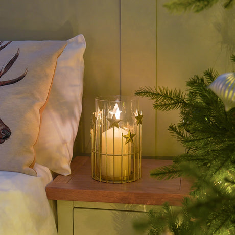 Gold Stars Christmas Candle Holder Lantern 20cm