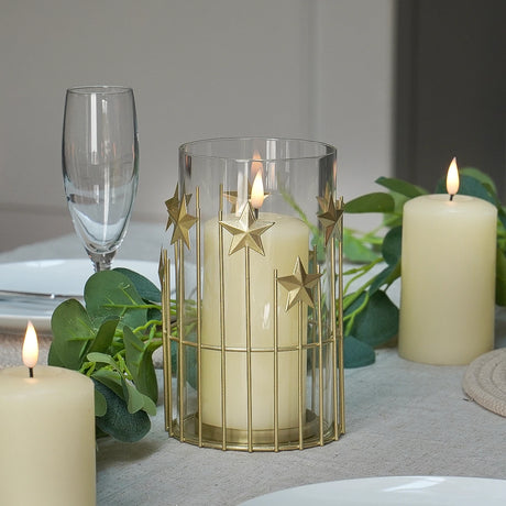 Gold Stars Christmas Candle Holder Lantern 20cm