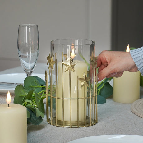 Gold Stars Christmas Candle Holder Lantern 20cm
