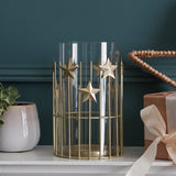 Gold Stars Christmas Candle Holder Lantern 20cm