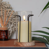 Hurricane Glass Candle Holder with Wooden Base