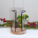 Hurricane Glass Candle Holder with Wooden Base