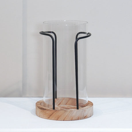 Hurricane Glass Candle Holder with Wooden Base