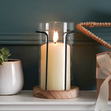 Hurricane Glass Candle Holder with Wooden Base