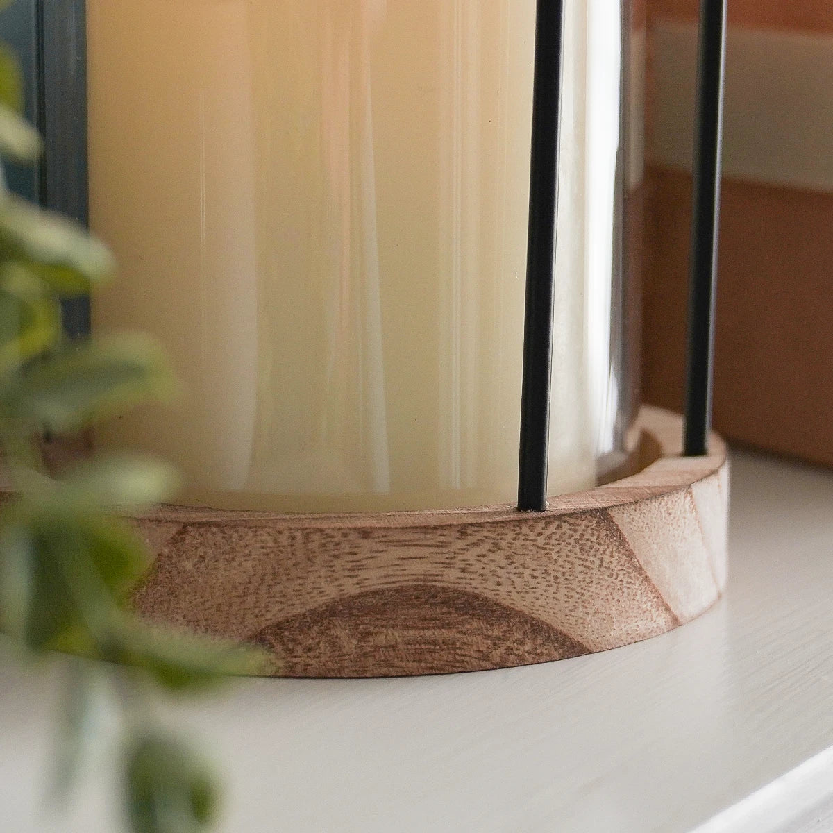 Hurricane Glass Candle Holder with Wooden Base