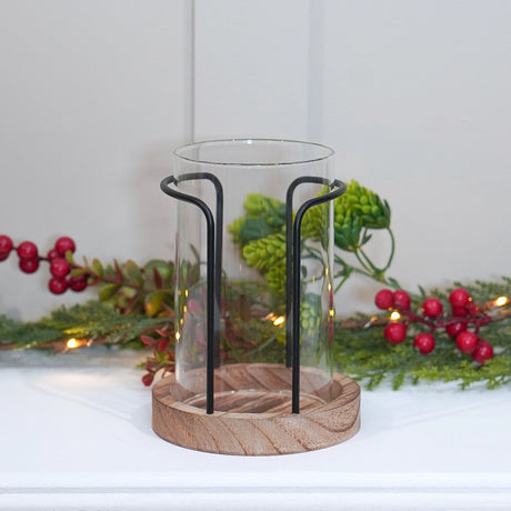 Hurricane Glass Candle Holder with Wooden Base