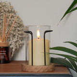 Hurricane Glass Candle Holder with Wooden Base