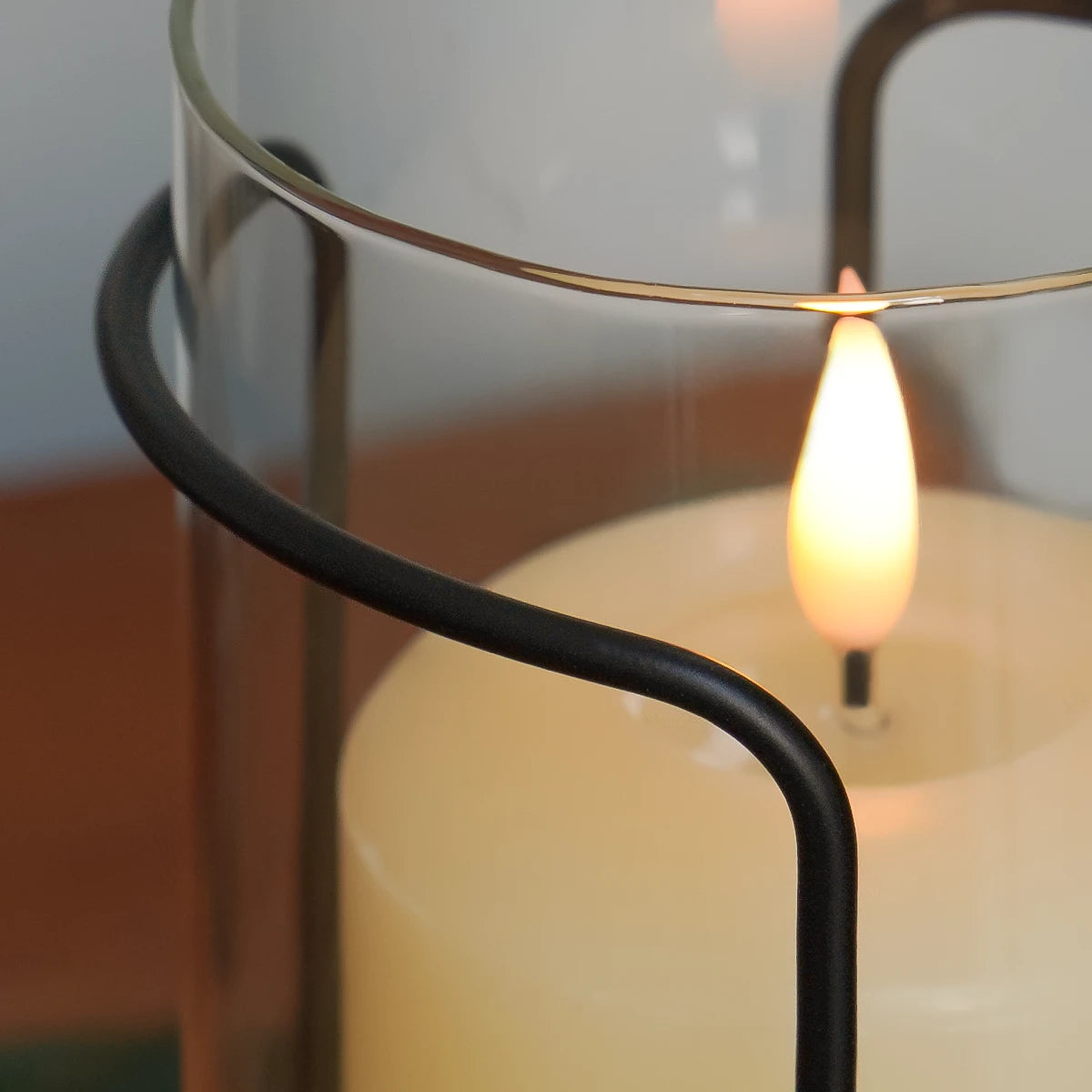 Hurricane Glass Candle Holder with Wooden Base