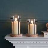 Hurricane Glass Candle Holder with Wooden Base