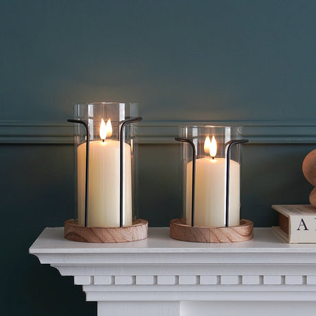 Hurricane Glass Candle Holder with Wooden Base