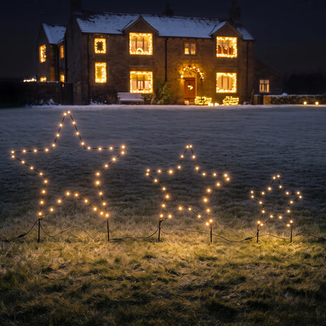 3 x Outdoor Battery Christmas Star Stake Lights Dual Colour LEDs Warm White & White