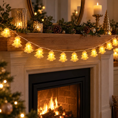10 Paper Christmas Tree Battery Fairy Lights Warm White LEDs 2m