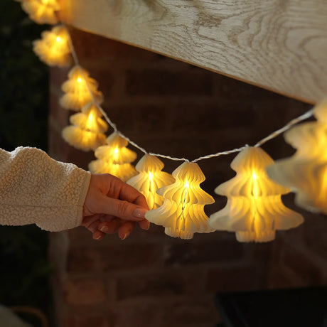 10 Paper Christmas Tree Battery Fairy Lights Warm White LEDs 2m