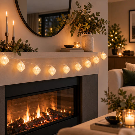 10 Paper Diamond Battery Fairy Lights Warm White LEDs 2m