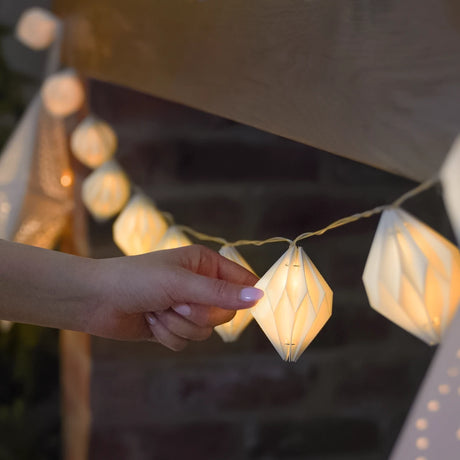 10 Paper Diamond Battery Fairy Lights Warm White LEDs 2m