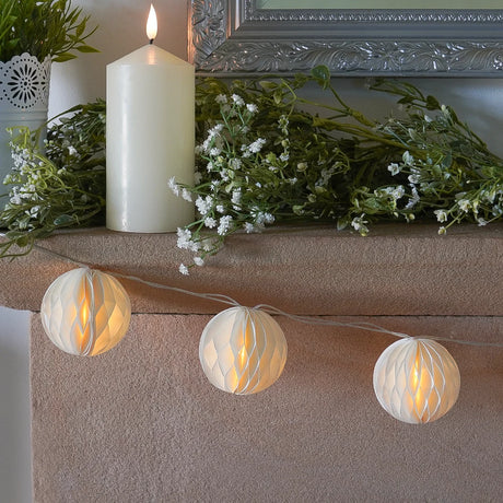 10 Paper Ball Battery Fairy Lights Warm White LEDs 2m