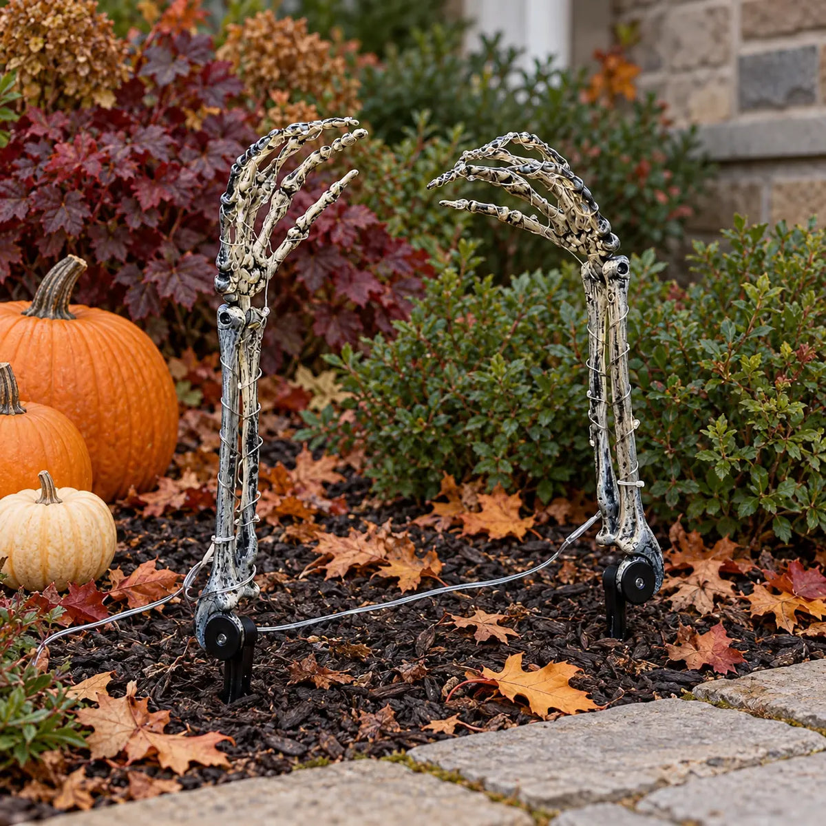 Pack of 2 Halloween Skeleton Battery Hand Stake Lights