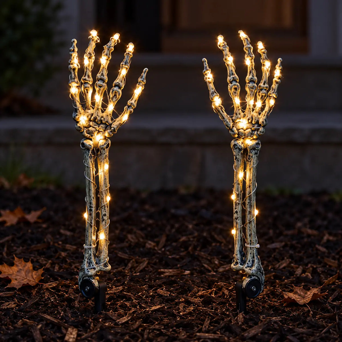 Pack of 2 Halloween Skeleton Battery Hand Stake Lights