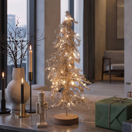 Tinsel LED Mini Christmas Tree Battery Operated
