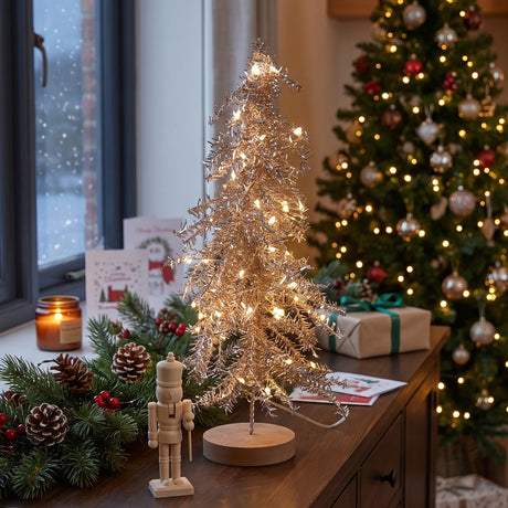 Tinsel LED Mini Christmas Tree Battery Operated