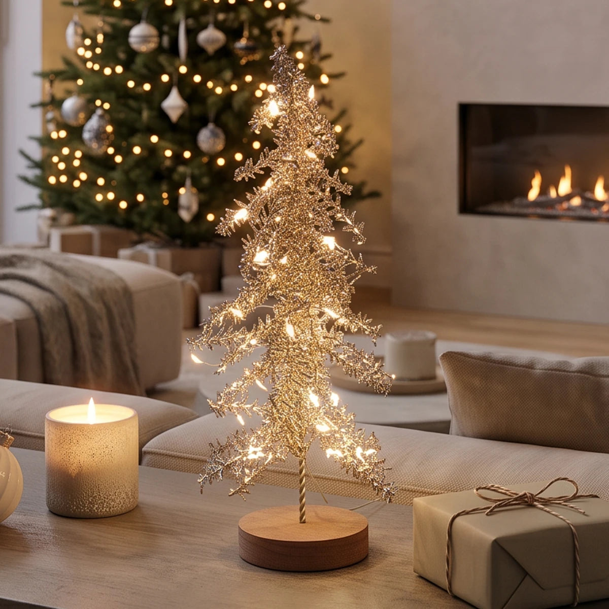 Tinsel LED Mini Christmas Tree Battery Operated