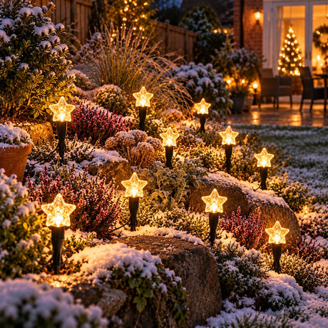 10 Star Stake Lights Battery Operated Christmas Garden Lights Warm White LEDs