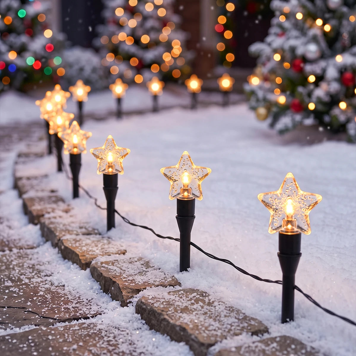 10 Star Stake Lights Battery Operated Christmas Garden Lights Warm White LEDs