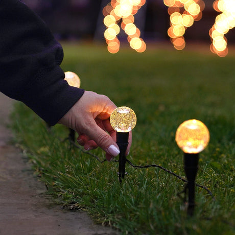 10 Bubble Ball Garden Stake Lights Outdoor Battery Lights Warm White LEDs