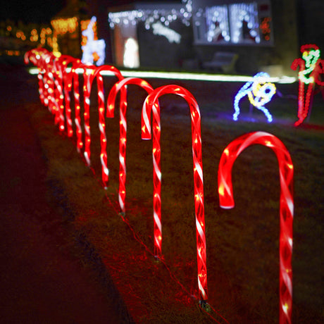 4 Outdoor Candy Canes Battery Christmas Stake Lights 68cm