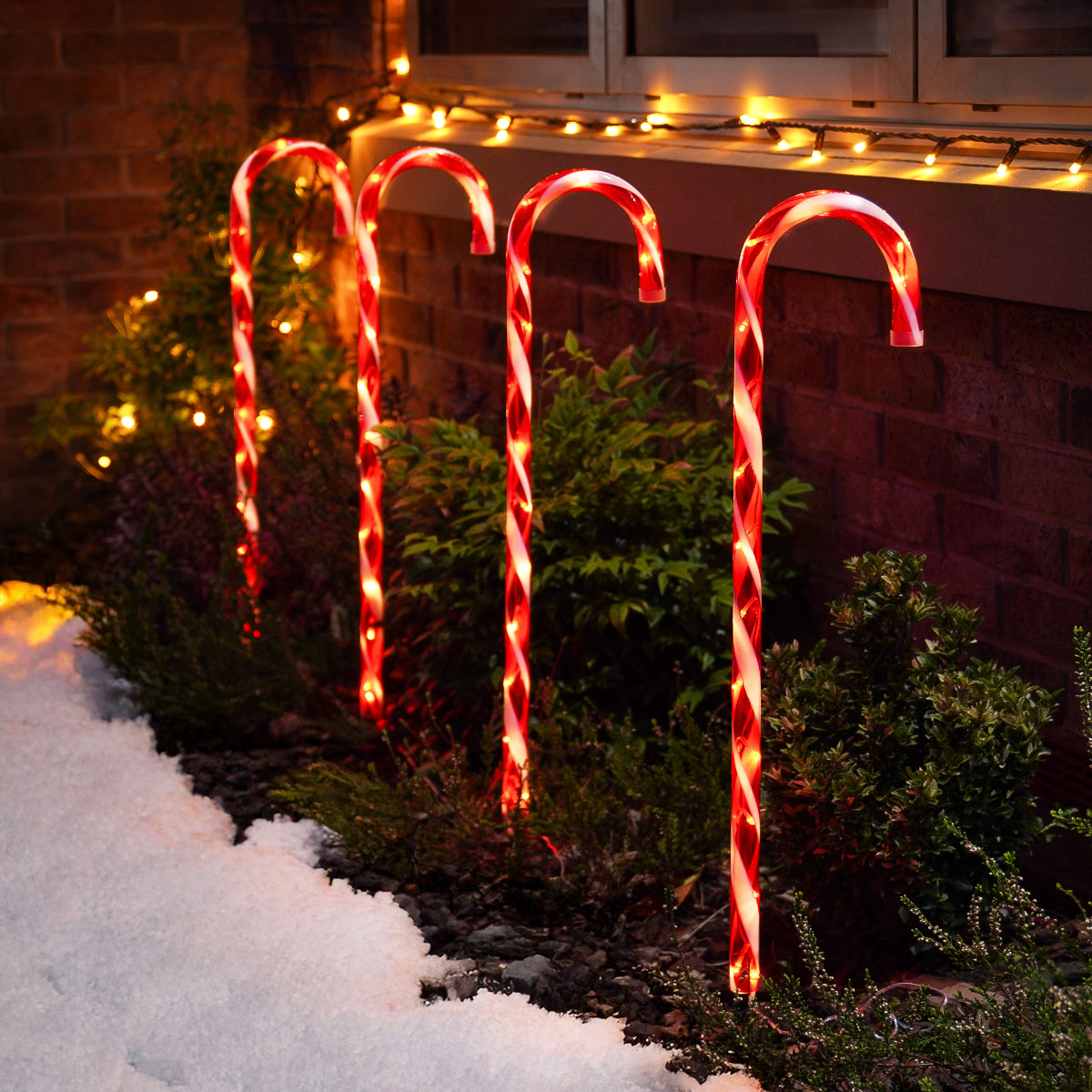 4 Outdoor Candy Canes Battery Christmas Stake Lights 68cm