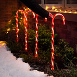 4 Outdoor Candy Canes Battery Christmas Stake Lights 68cm