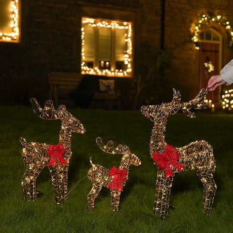 Gold Twist Battery Outdoor Light up Reindeer Family
