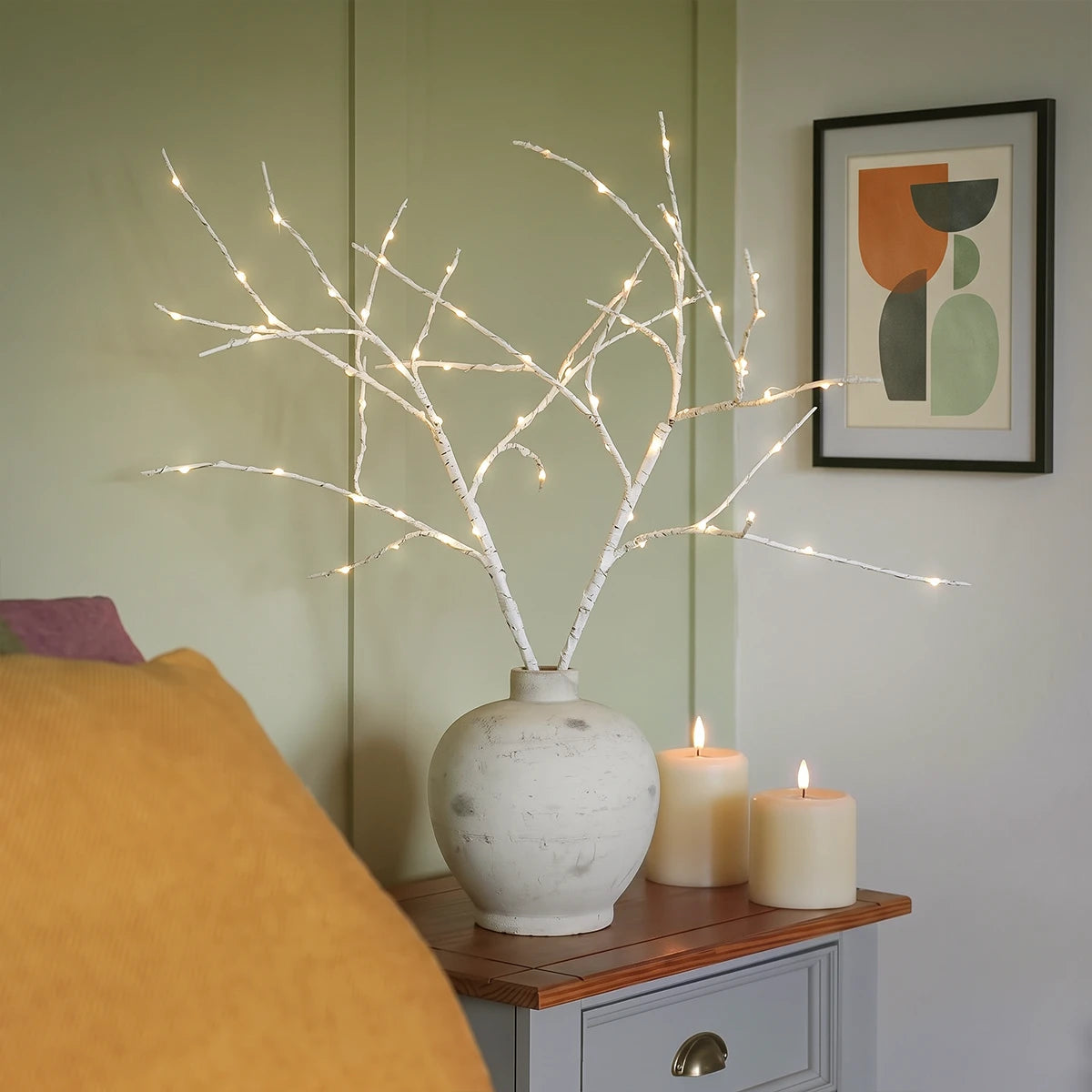2 x White Birch Battery Twig Lights 70 Warm White LEDs