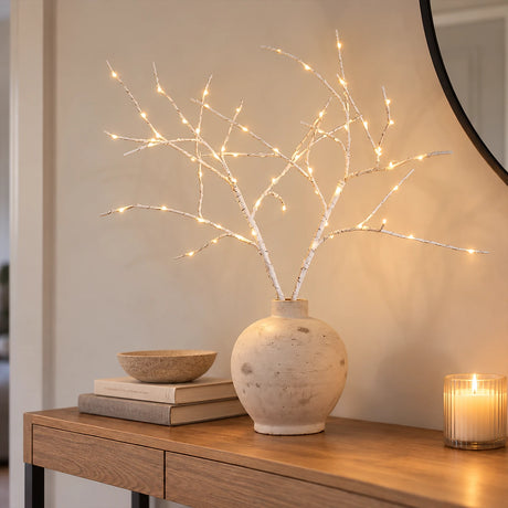 2 x White Birch Battery Twig Lights 70 Warm White LEDs