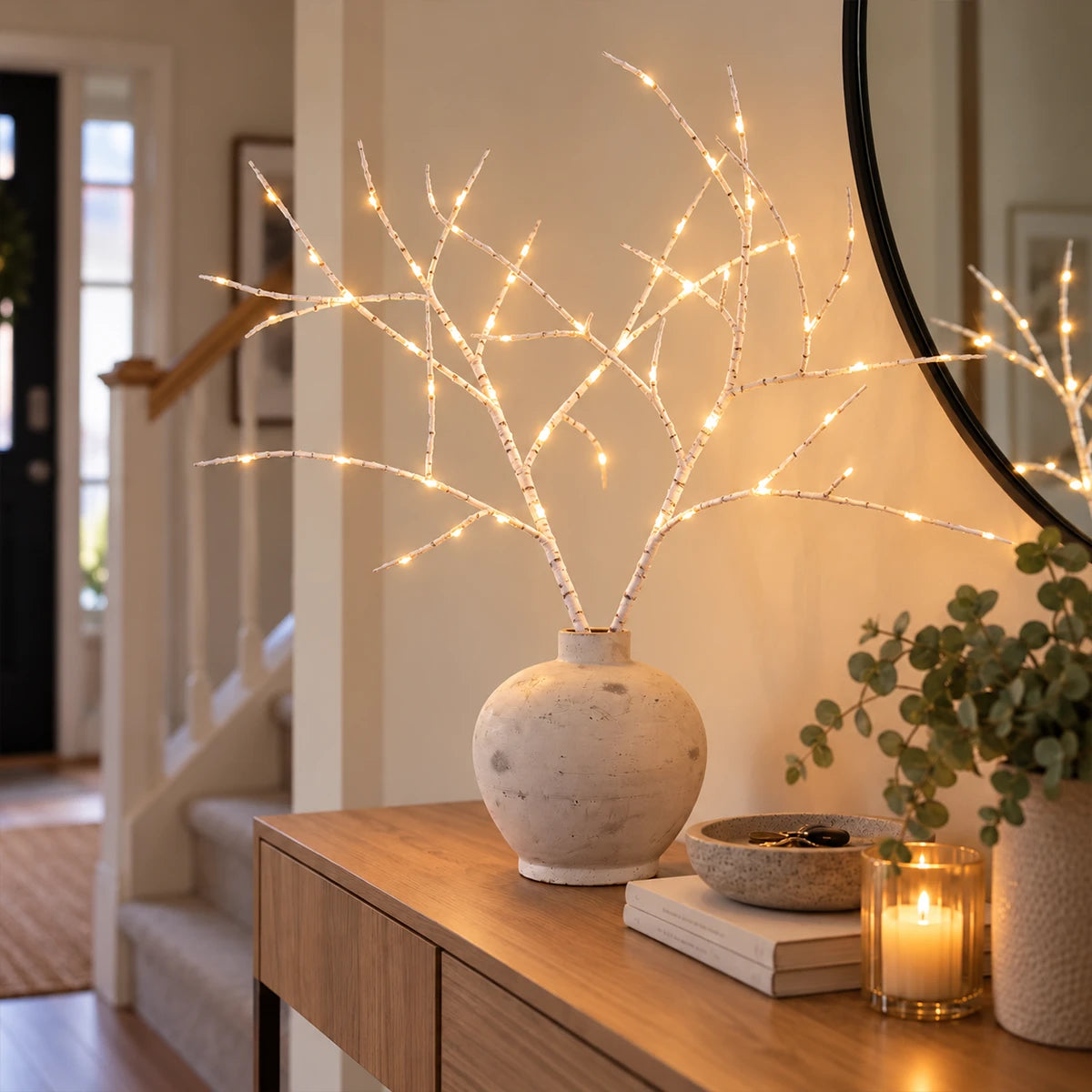 2 x White Birch Battery Twig Lights 70 Warm White LEDs