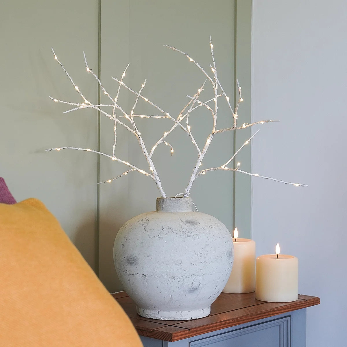 2 x White Birch Battery Twig Lights 70 Warm White LEDs