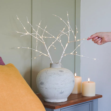 3 x White Birch Battery Twig Lights 70 Warm White LEDs