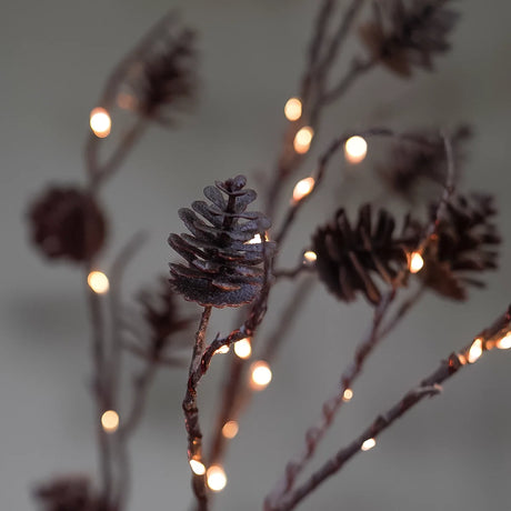 3 x Snowy Pinecone Battery Twig Lights 60 Warm White LEDs