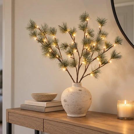 3 x Snowy Pine Battery Twig Lights 36 Warm White LEDs