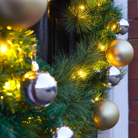60cm Warm White ConnectGo Wreath with Gold and Silver Baubles
