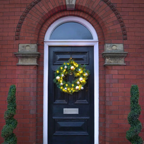 60cm Warm White ConnectGo Wreath with Gold and Silver Baubles