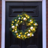 60cm Warm White ConnectGo Wreath with Gold and Silver Baubles