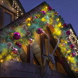 Outdoor ConnectGo® Christmas Garland with Baubles & Pinecones, Warm White LEDs