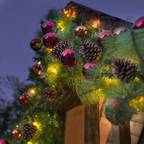 Outdoor ConnectGo® Christmas Garland with Baubles & Pinecones, Warm White LEDs